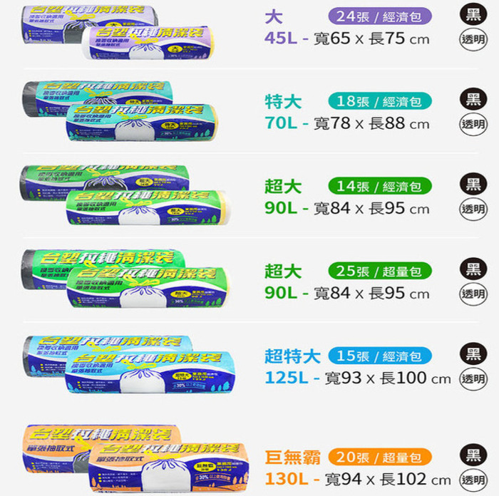 台塑[拉繩]清潔袋/垃圾袋/環保袋/大型.小型.家用.廚房.工業/批發/直營/台塑授權經銷商