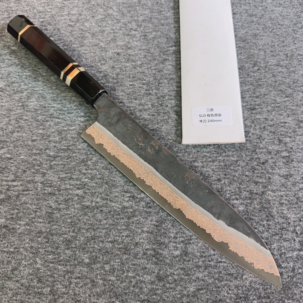 二唐 SLD有色黑染 大馬士革紋 牛刀 240mm