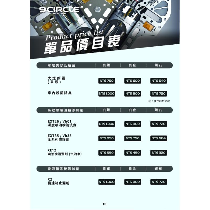 單品價目表