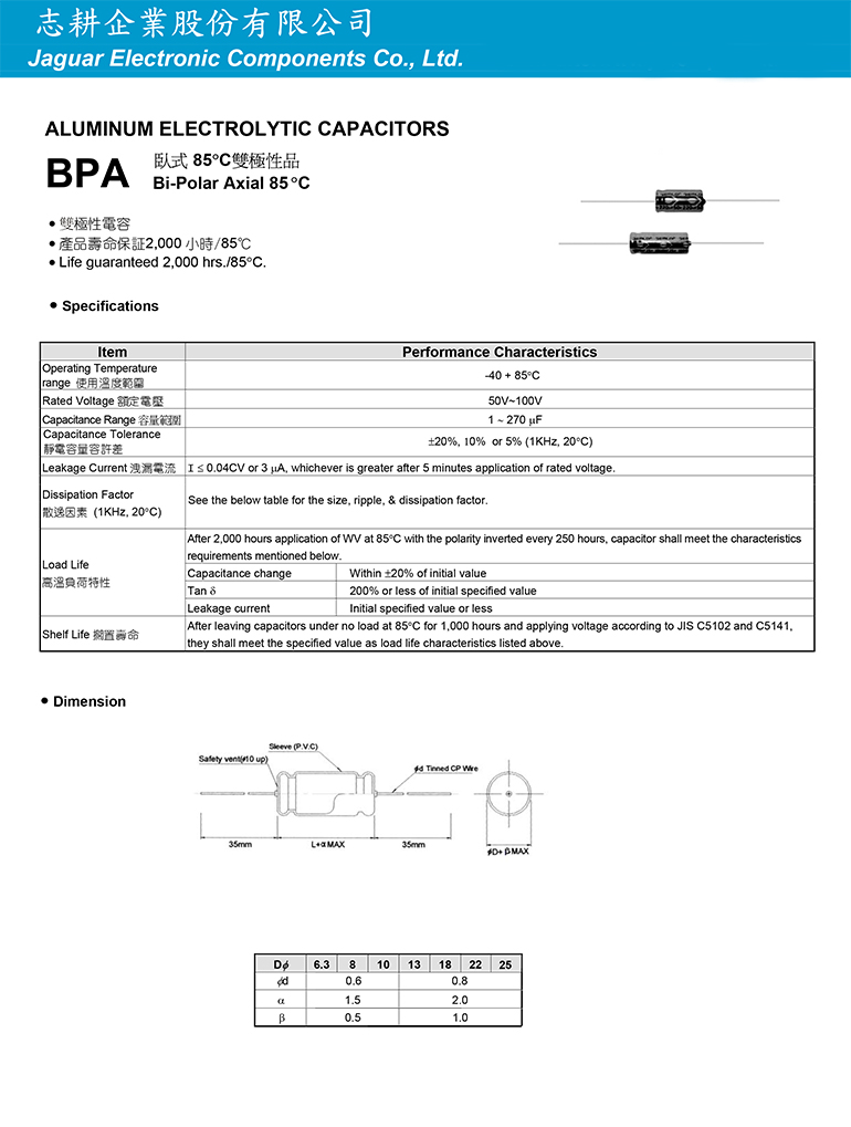 臥式85°C雙極性品 BPA系列