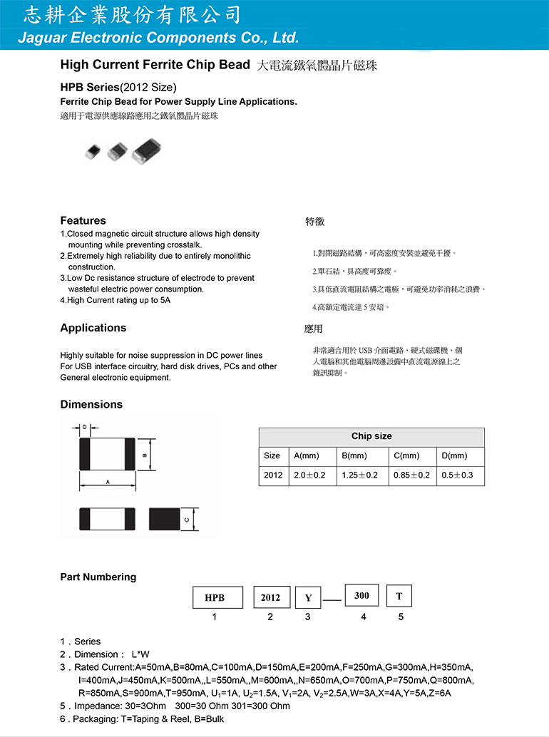 大電流鐵氧體晶片磁珠