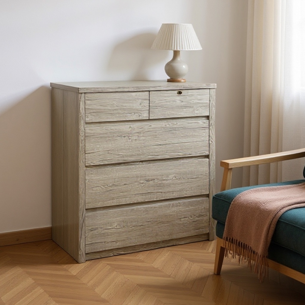 五抽木紋帶鎖收納櫃五