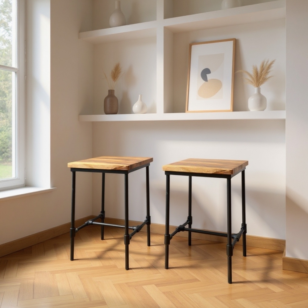 工業風原木切高腳椅