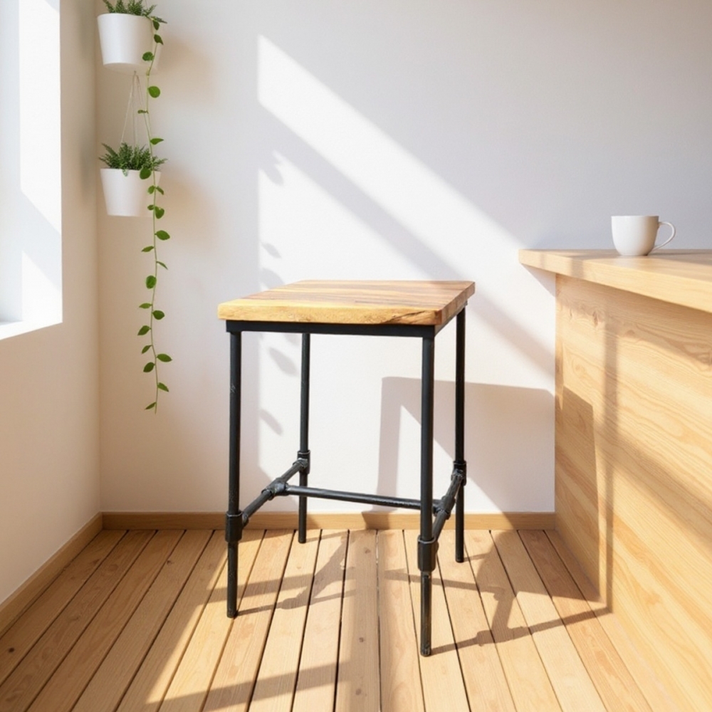 工業風原木切高腳椅