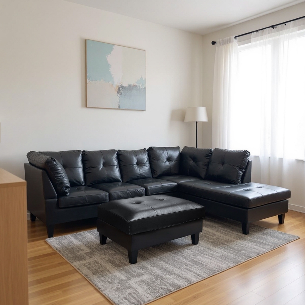 黑色皮L型沙發貴妃椅