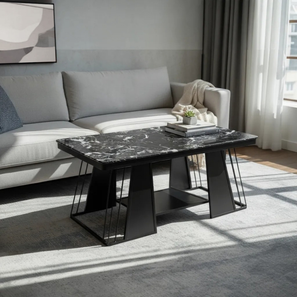 現代風黑色岩板茶几客