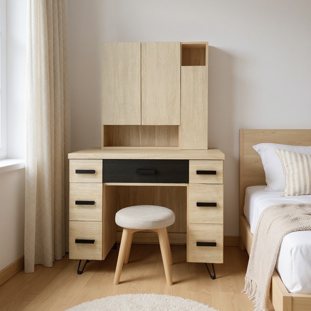 梧桐色化妝台收納桌開