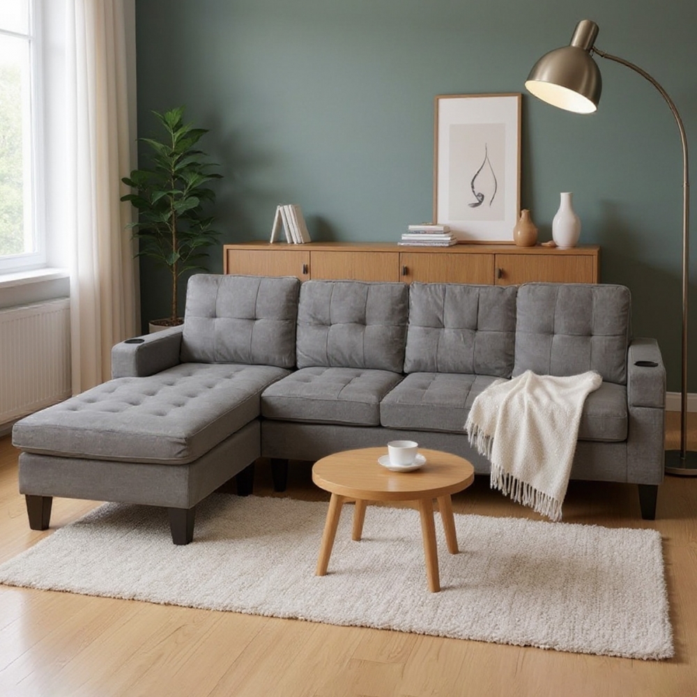 灰色耐磨布L型沙發貴