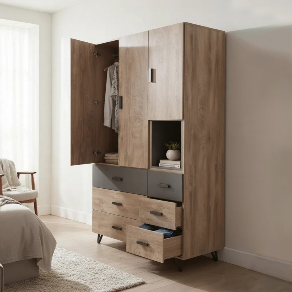 4尺木紋多區收納六抽