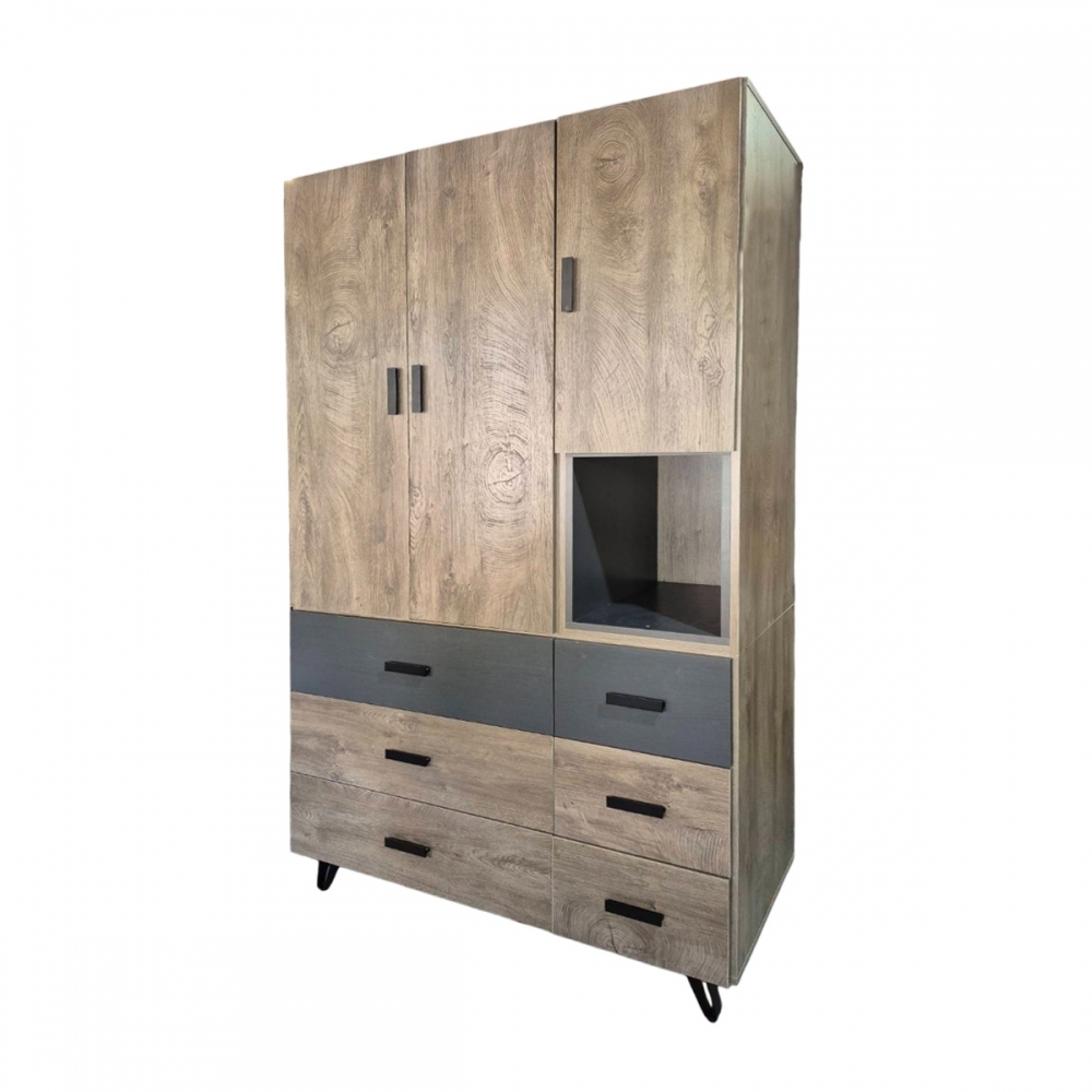 4尺木紋多區收納六抽衣櫃