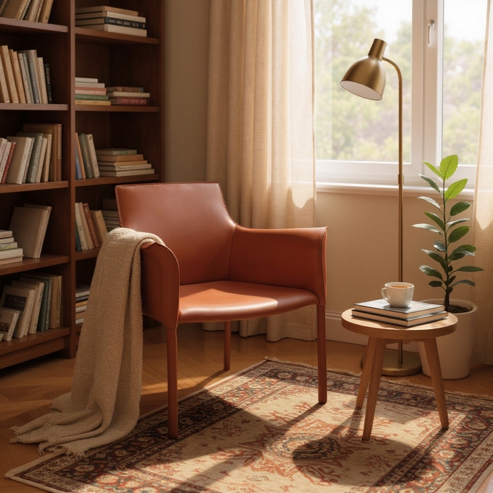 輕奢馬鞍皮革會客餐椅