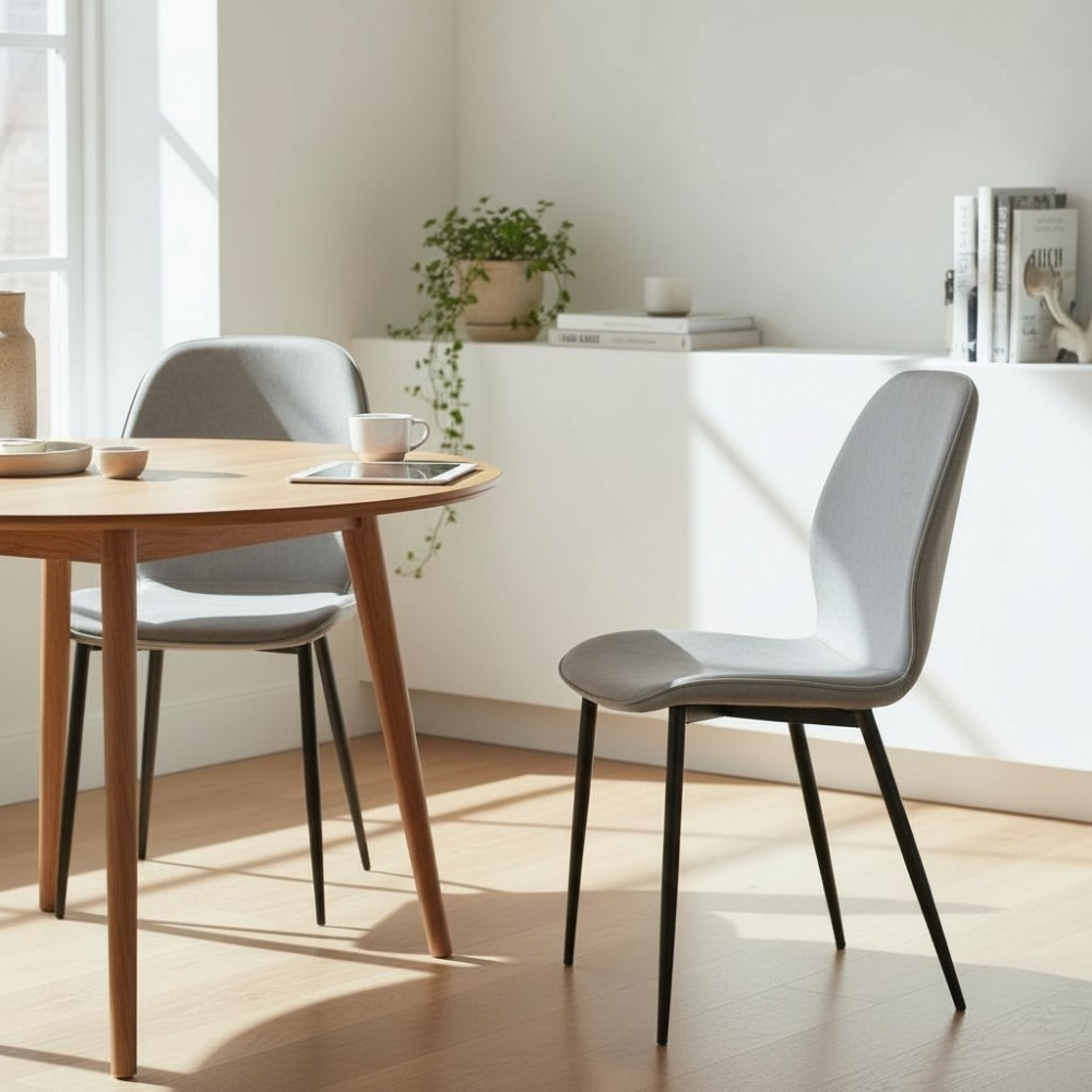 淺灰輕奢皮革會客餐椅
