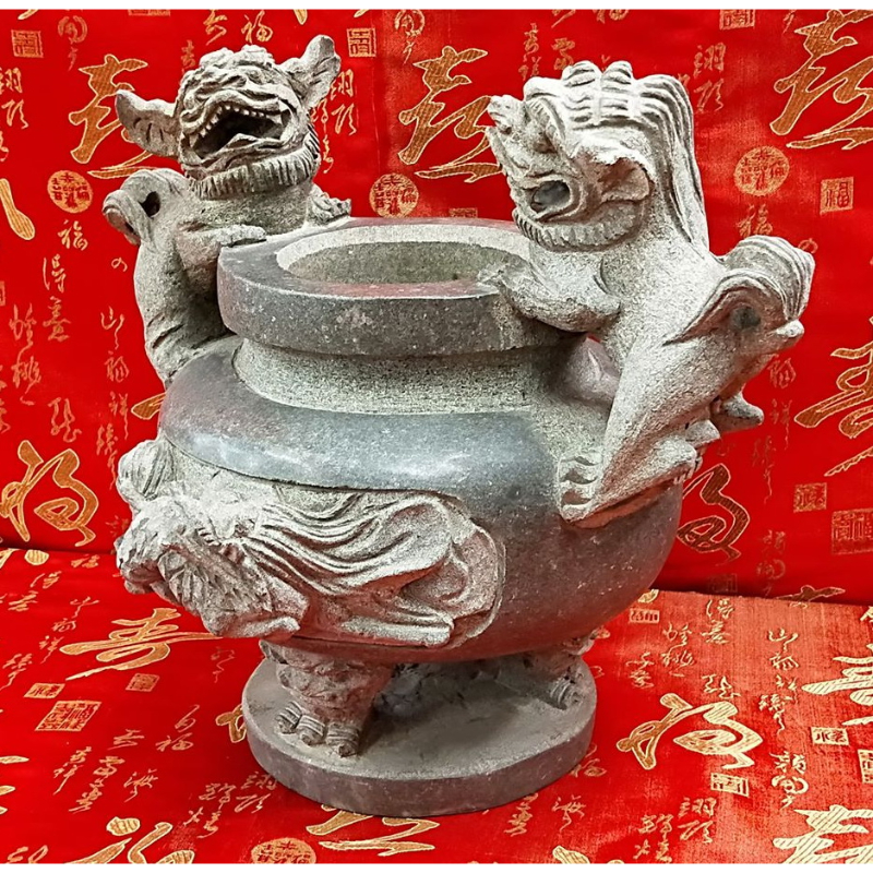 嘉慶青斗石雙獅三足爐】-嘉慶宗教藝品館-宮廟用品買賣,嘉義宮廟用品