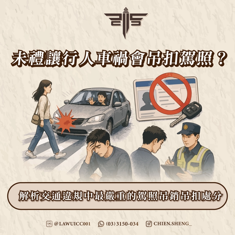 未禮讓行人車禍會吊扣駕照?解析交通違規中最嚴重的駕照吊銷吊扣處分