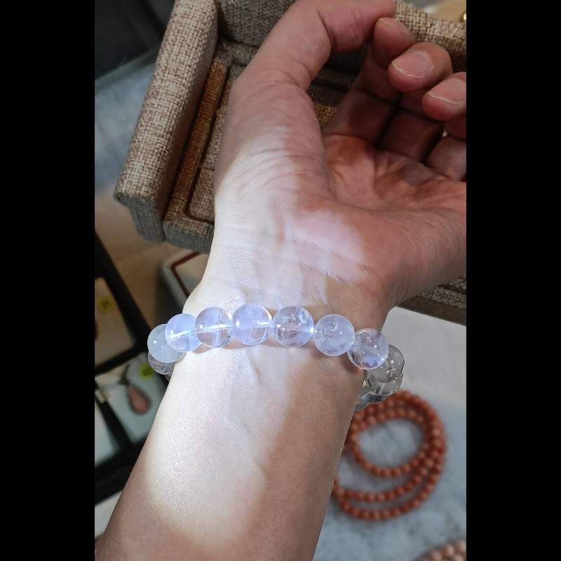 精品高冰净白亮透藍針手珠