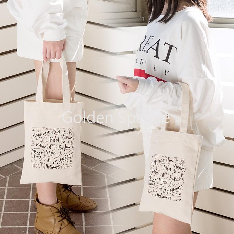 網印本白帆布手提袋+短提把