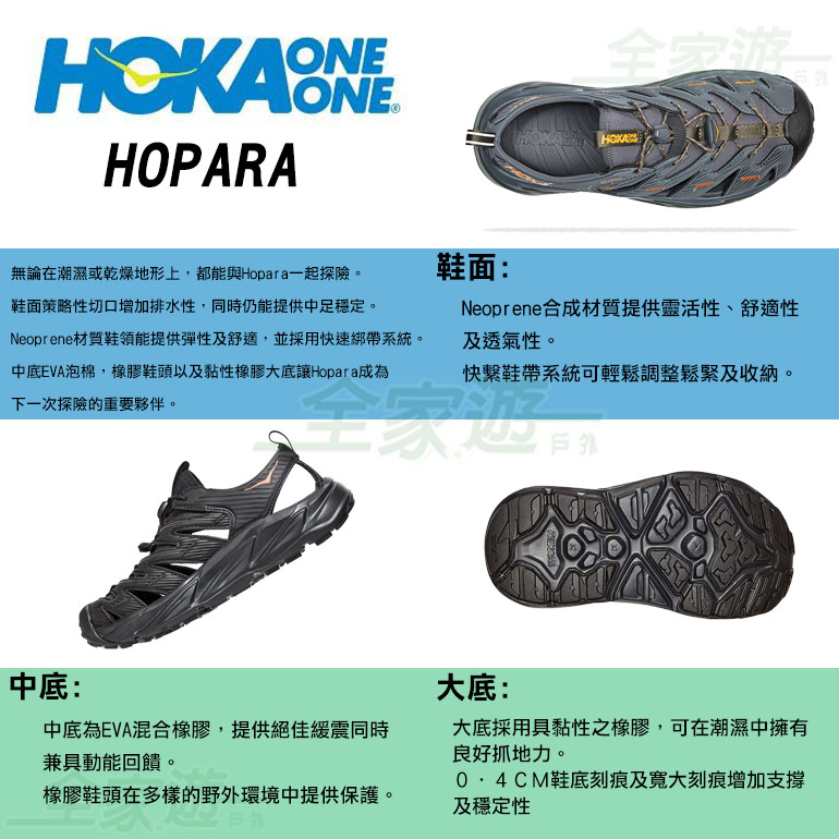 HOKA 男 Hopara 健行涼鞋 多色
