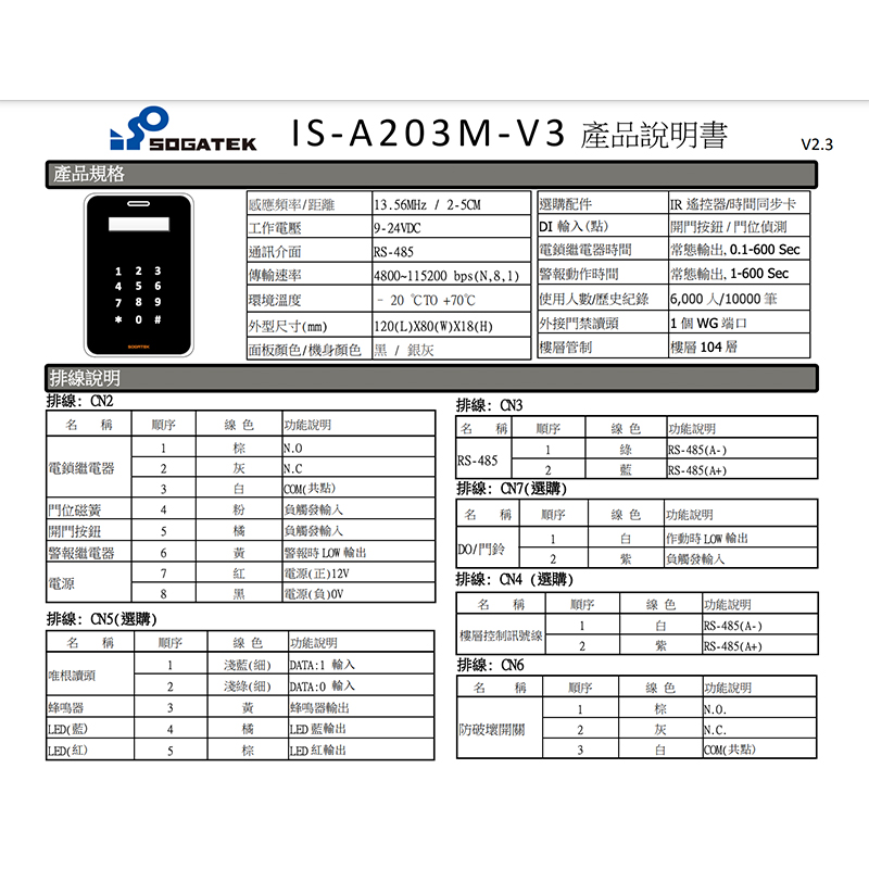 IS-A203M Mifare顯示型讀卡機