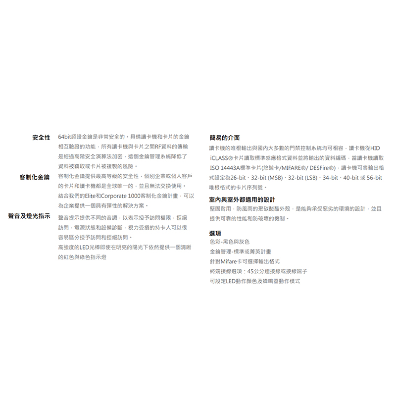 HID iCLASS 系列讀卡機 R10/R15/R30/R40