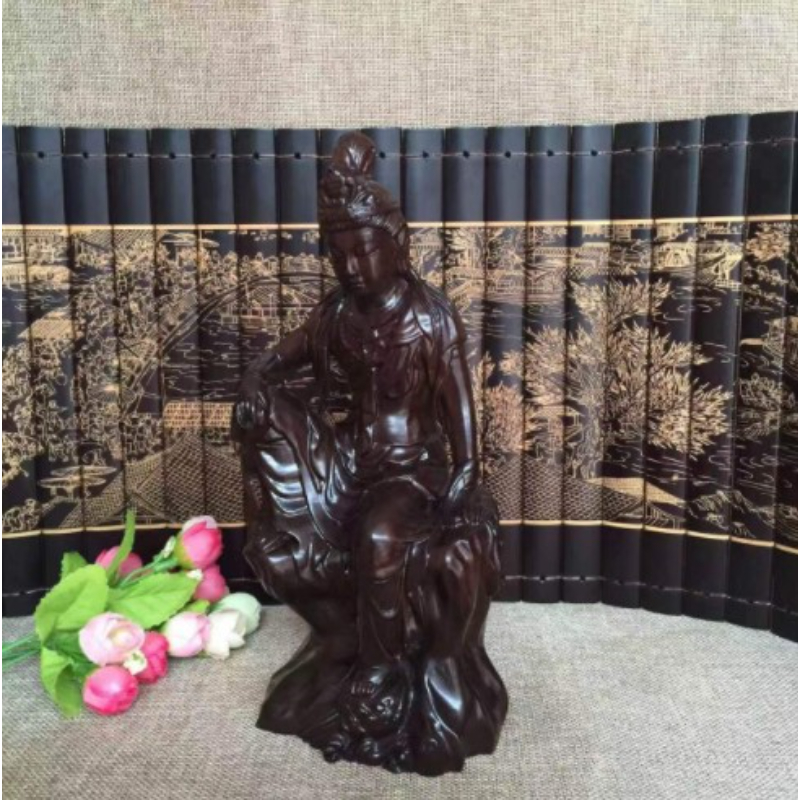 原木黑檀木觀音1號-總高27cm
