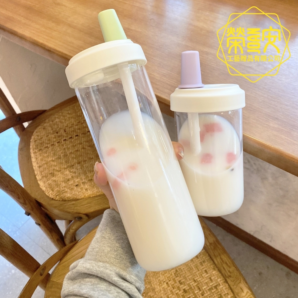 【來圖訂製｜LOGO印刷】珍珠奶茶玻璃杯｜可愛粗吸管透明環保杯