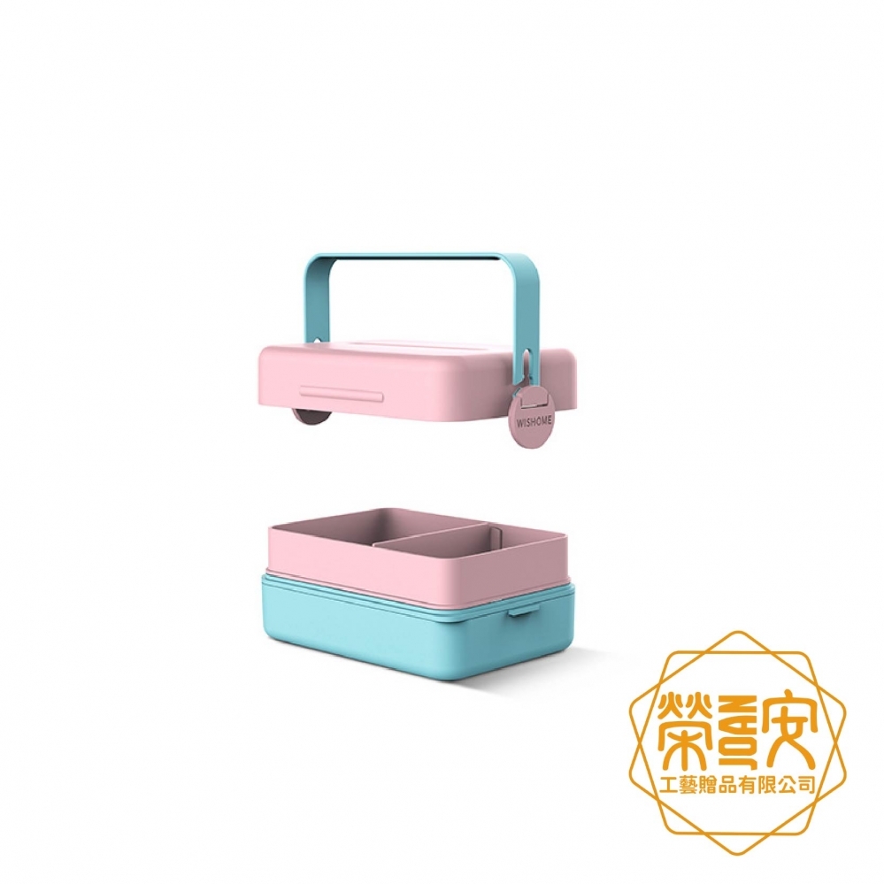 【品牌加工｜LOGO印刷】雙層撞色保溫手提日系餐盒