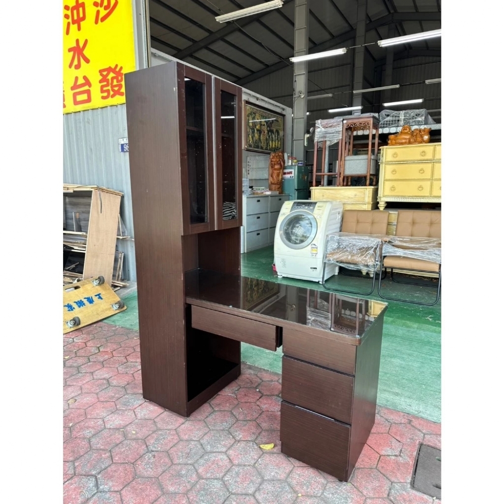 <<金旺二手倉庫>>胡桃色書櫃桌
