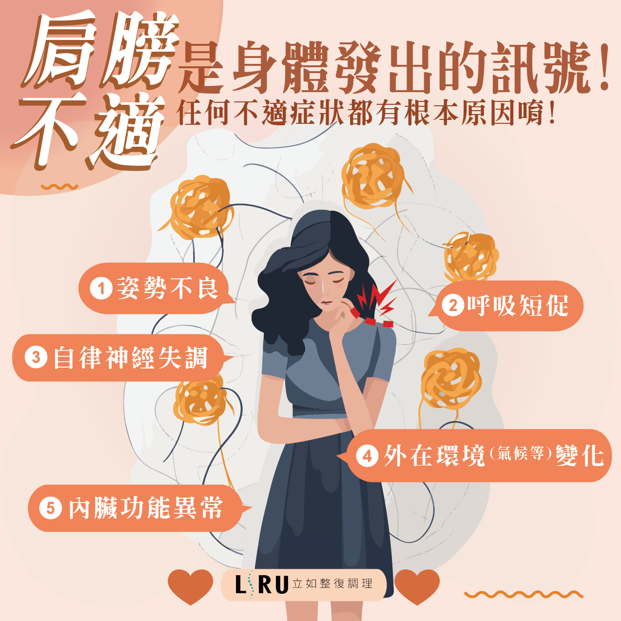 肩膀不適,是身體發出的訊號,任何的不適都有根本原因,姿勢不良,自律神經失調,呼吸短促,外在環境(氣候等)變化,內臟功能異常,肩膀不適原因,肩膀疼痛姿勢,肩膀神經失調,肩膀呼吸困難,肩膀外在環境影響,肩膀內臟功能,肩膀不適根本原因,肩膀痛怎麼辦,肩膀疼痛治療方法,肩膀痛自我緩解方法,肩膀痛到底是怎麼了?揭開肩膀不適背後的神秘面紗大揭密!從姿勢到功能,探索並找出解決之道,讓你自我緩解更讓你重拾健康!