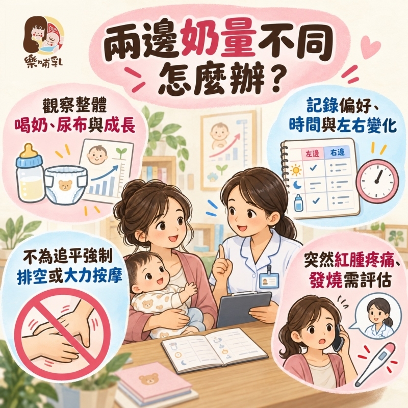 兩側奶量不同時的觀察、避免過度刺激與就醫重點