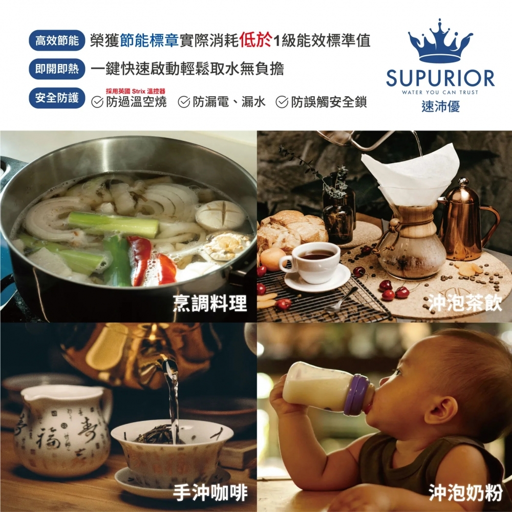 〈速沛優〉SUPURIOR 廚下型觸控式節能飲水機(白)