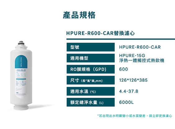 【3M】HPURE-R600-CAR 替換濾心