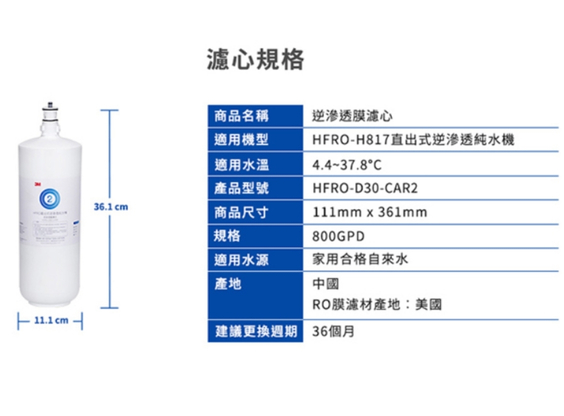 【3M】HFRO CAR2 逆滲透膜濾心