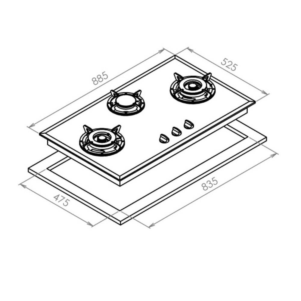 豪山 SB-3208 三口歐化檯面玻璃爐