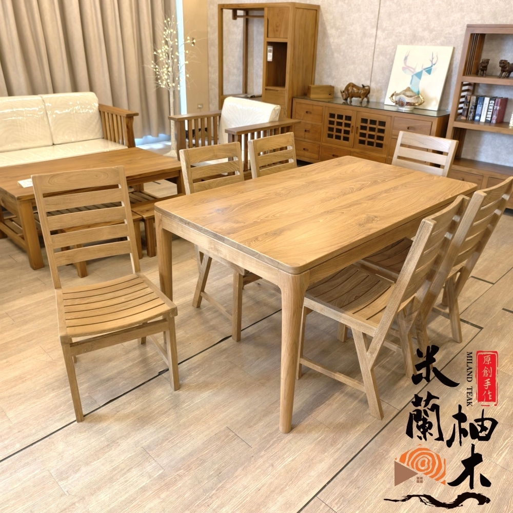 老柚木五尺餐桌椅組-1桌6椅
