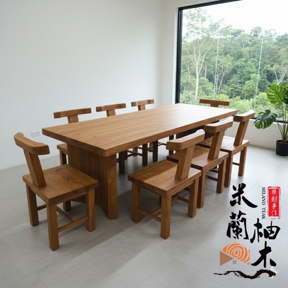 全柚木八尺超厚會議桌/泡茶桌-一桌八椅