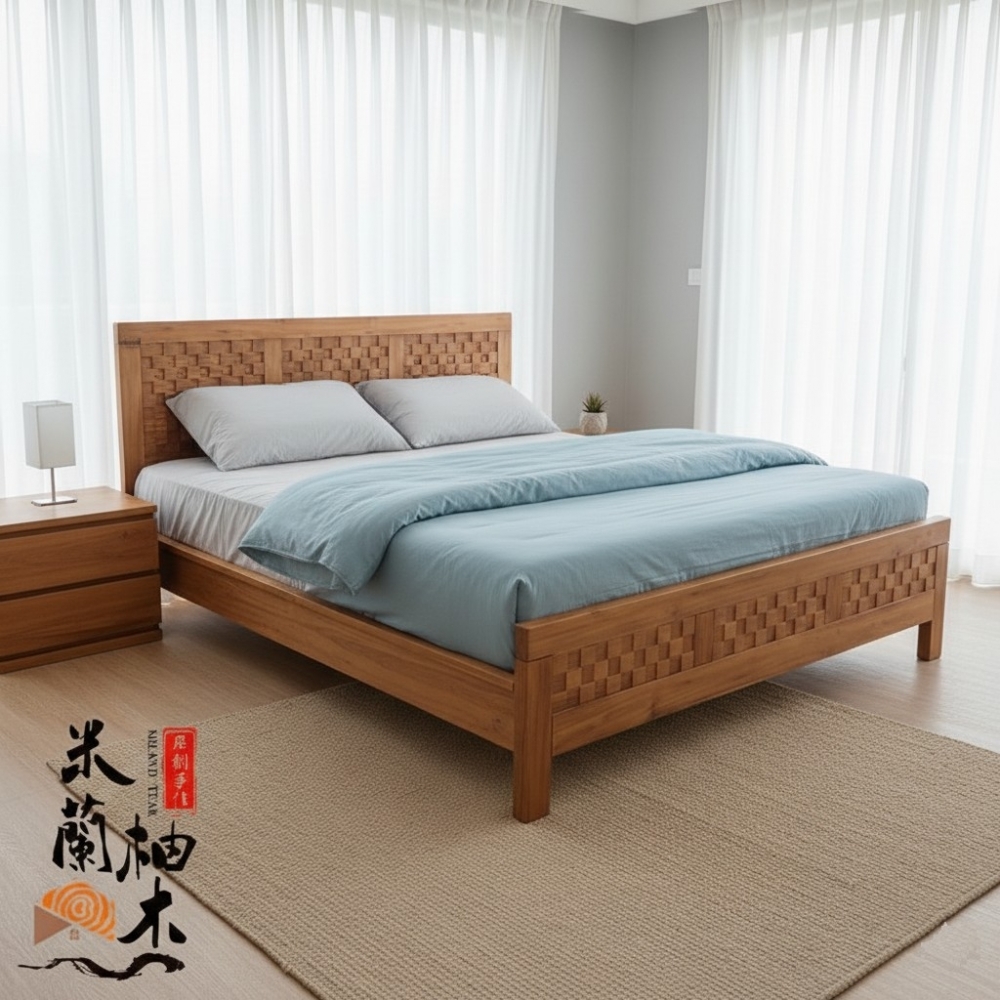 全柚木六尺床架- 馬賽克款.方格款.LV棋盤款(有現貨)