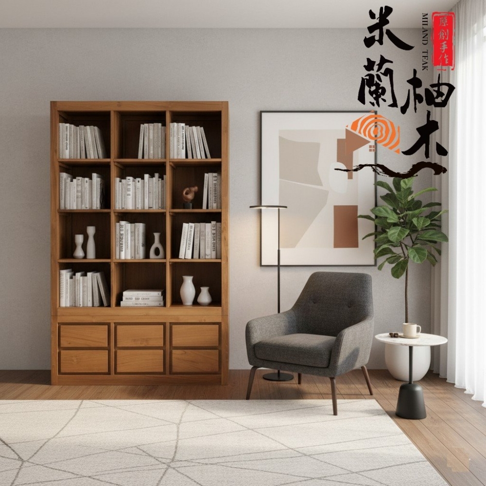 全柚木書櫃、展示櫃、收納櫃隔間櫃 - 12格、6抽