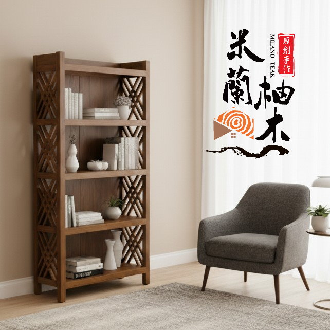 全柚木收納架、書架 - 厚料、Ｘ型紋款