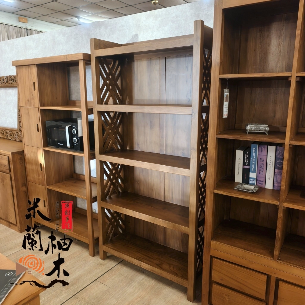 全柚木收納架、書架 - 厚料、Ｘ型紋款
