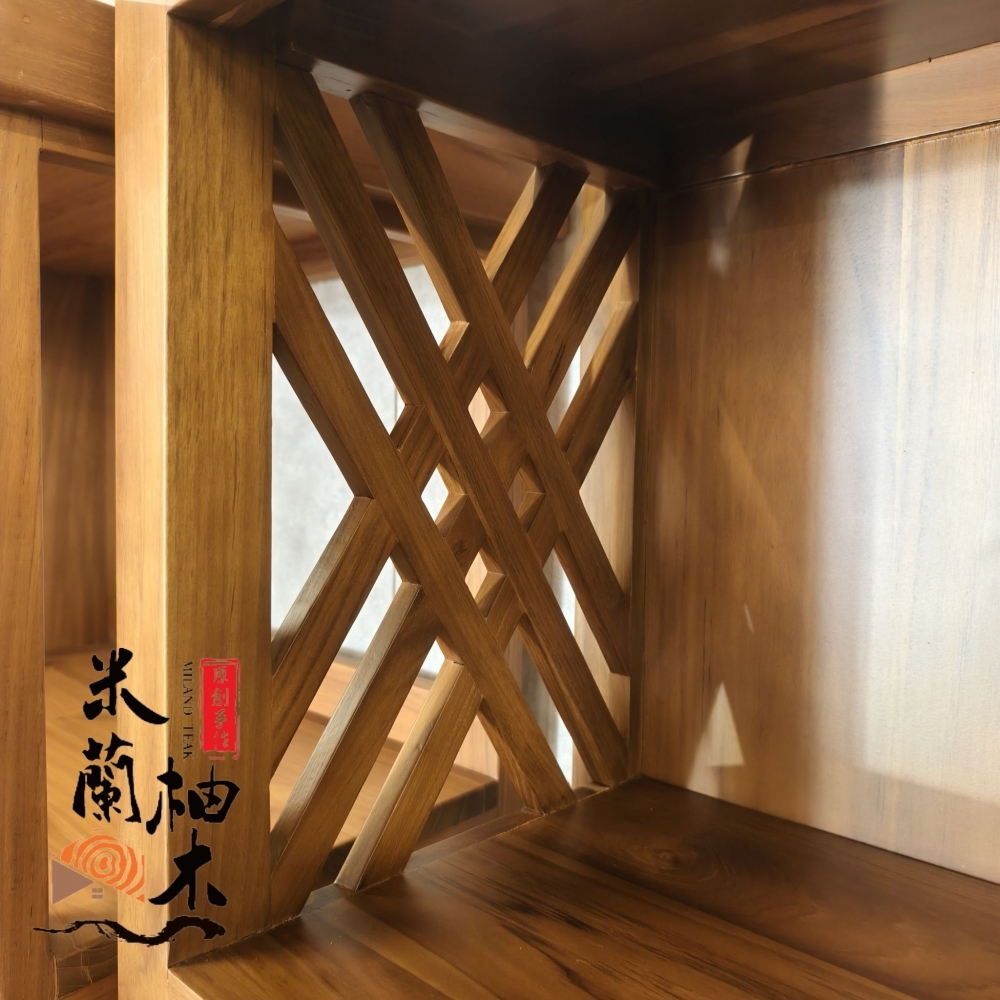全柚木收納架、書架 - 厚料、Ｘ型紋款