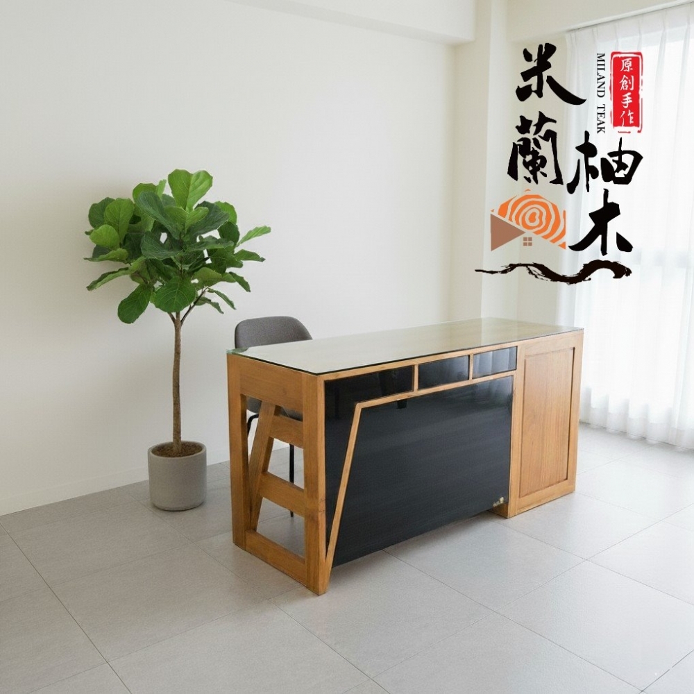 全柚木歐特納書桌、寫字桌、電腦桌、辦公桌 - 黑玻款［新款］