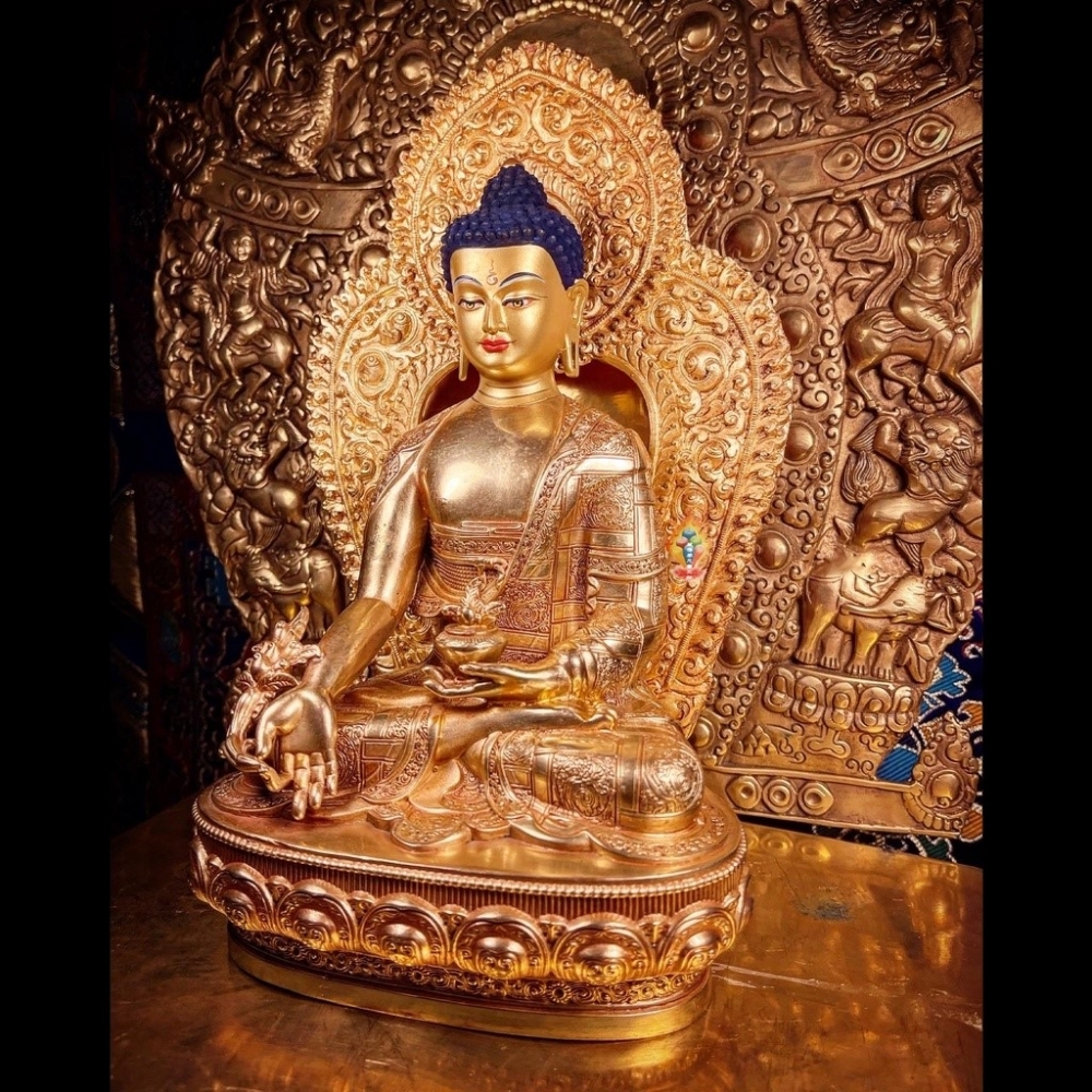 如法 西藏 訂製純銅 祛疾 .延壽 裝臟大加持 藥師佛   鎏金 佛像   