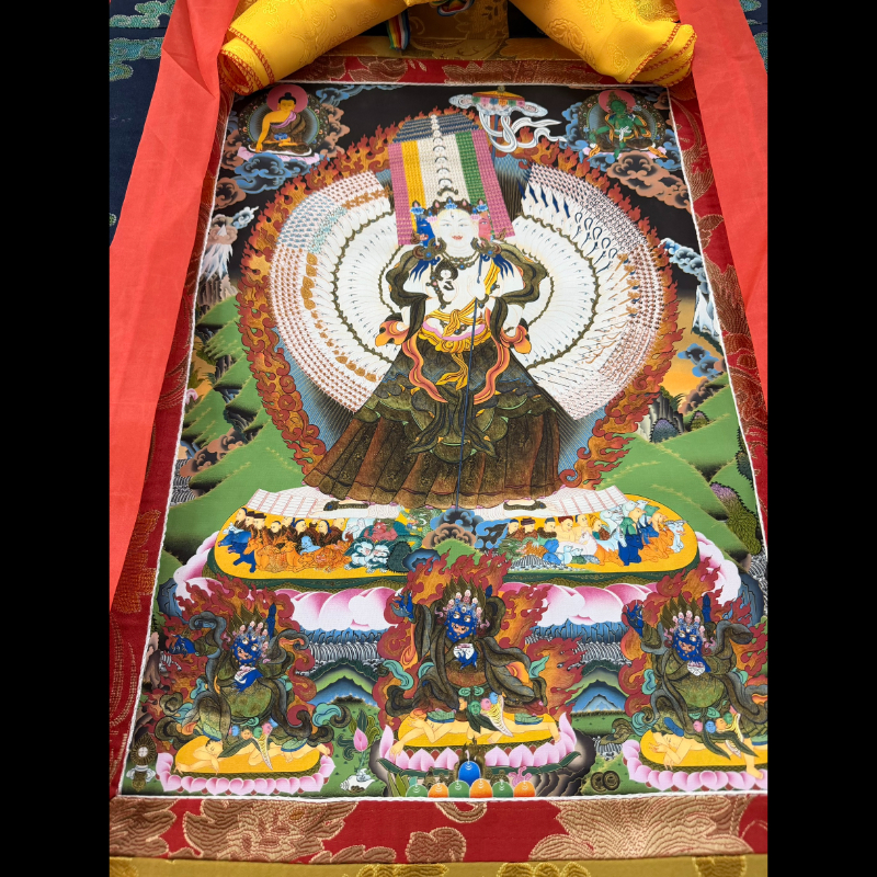 尼泊爾 莊嚴錦緞龍布 殊勝 大白傘蓋 極莊嚴彩繪 唐卡