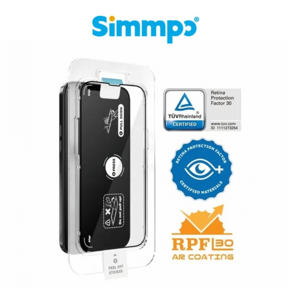 Simmpo® iPhone 德國萊茵 TÜV 抗藍光簡單貼〈護眼透明AR版〉