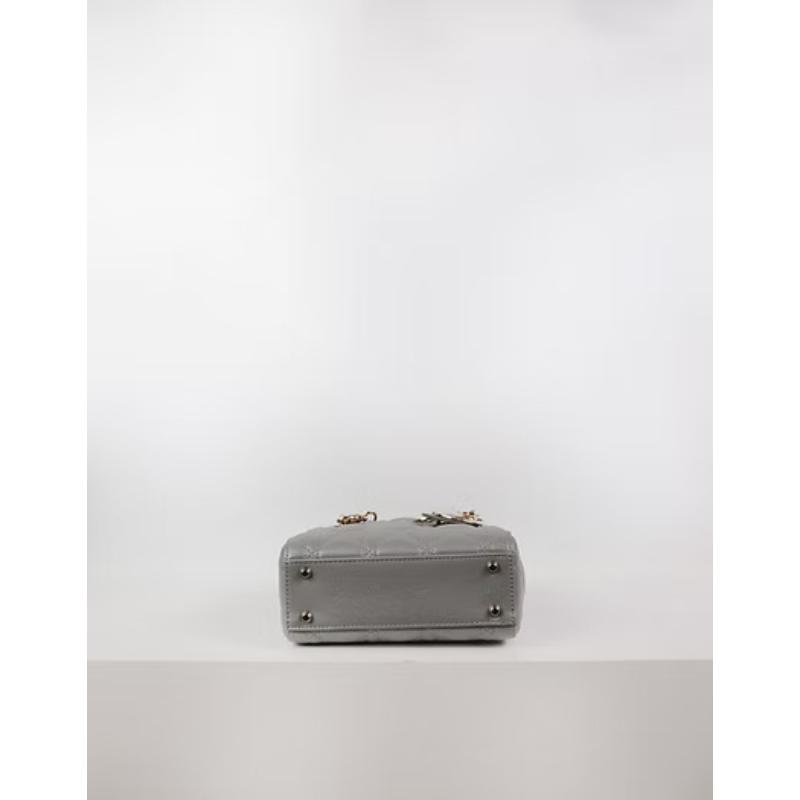 二手Dior 黛妃包 珠光灰