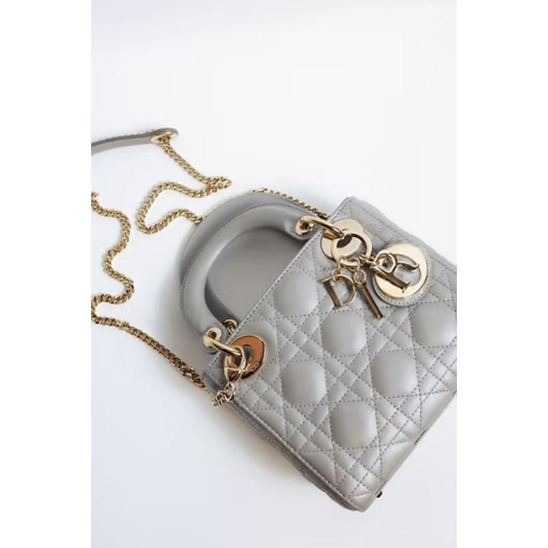 二手Dior 黛妃包 珠光灰