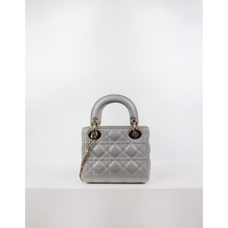 二手Dior 黛妃包 珠光灰