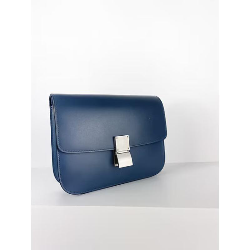 CELINE BOX MEDIUM 質感藍 銀釦
