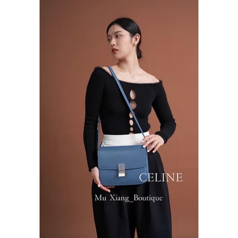 CELINE BOX MEDIUM 質感藍 銀釦