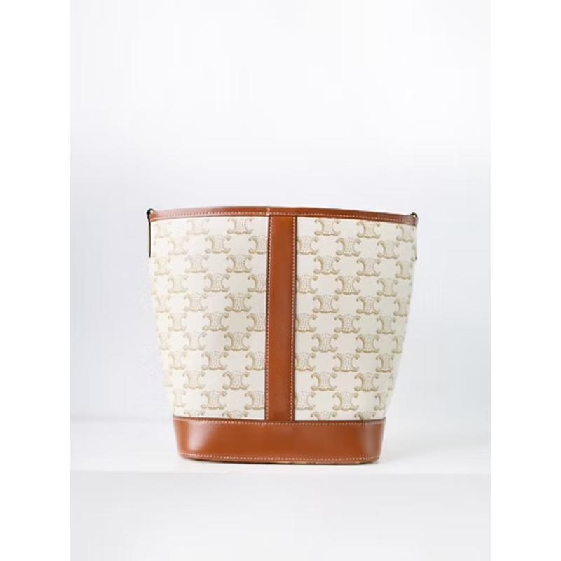 二手CELINE TRIOMPHE BUCKET 白色老花款